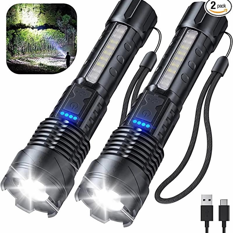 Laser Flashlight High Lumens Rechargeable 1 Pack/2 Pack, Super Bright Led Flashlights with 7 Light Modes, IPX6 Waterproof, Powerful Handheld Flash Light for Camping Home Emergencies