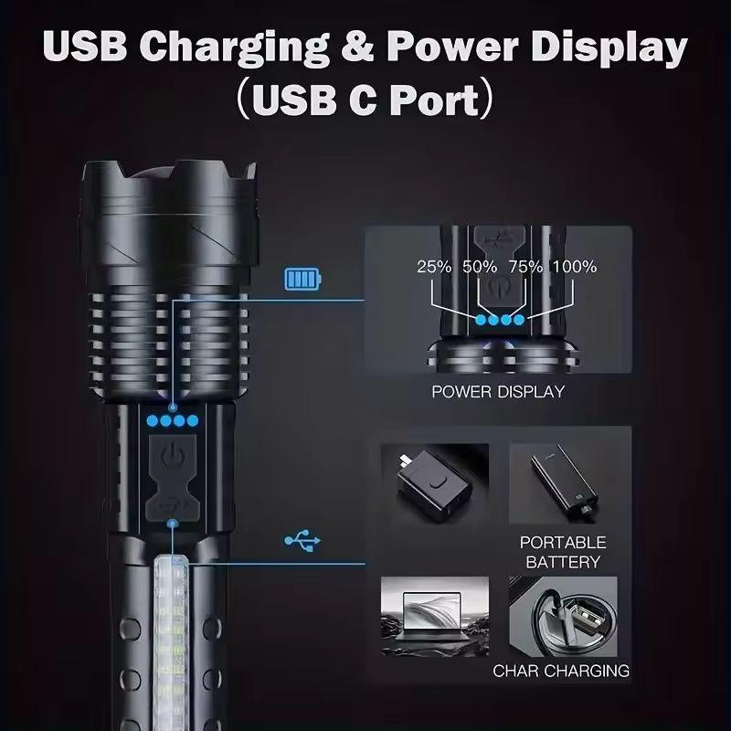 Laser Flashlight High Lumens Rechargeable 1 Pack/2 Pack, Super Bright Led Flashlights with 7 Light Modes, IPX6 Waterproof, Powerful Handheld Flash Light for Camping Home Emergencies