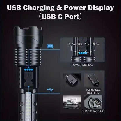 Laser Flashlight High Lumens Rechargeable 1 Pack/2 Pack, Super Bright Led Flashlights with 7 Light Modes, IPX6 Waterproof, Powerful Handheld Flash Light for Camping Home Emergencies