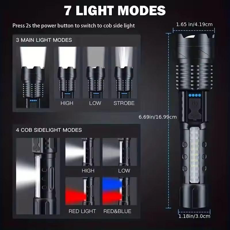 Laser Flashlight High Lumens Rechargeable 1 Pack/2 Pack, Super Bright Led Flashlights with 7 Light Modes, IPX6 Waterproof, Powerful Handheld Flash Light for Camping Home Emergencies