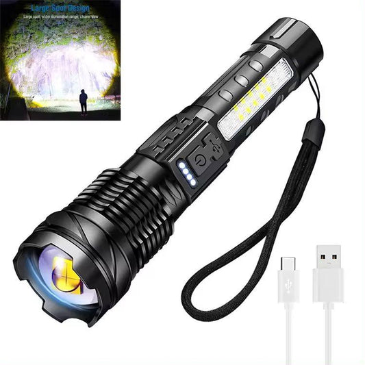 Laser Flashlight High Lumens Rechargeable 1 Pack/2 Pack, Super Bright Led Flashlights with 7 Light Modes, IPX6 Waterproof, Powerful Handheld Flash Light for Camping Home Emergencies