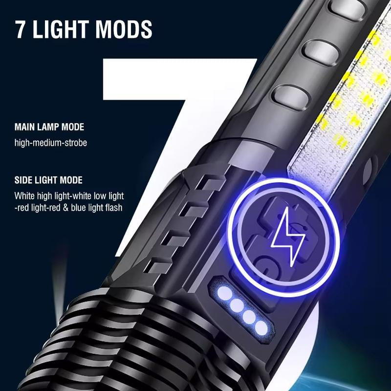 Laser Flashlight High Lumens Rechargeable 1 Pack/2 Pack, Super Bright Led Flashlights with 7 Light Modes, IPX6 Waterproof, Powerful Handheld Flash Light for Camping Home Emergencies